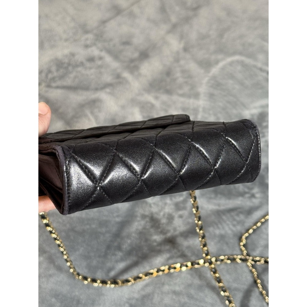 Vintage I Magnin Crossbody Bag Womens Small Black Quilted Leather Chain Strap - Picture 4 of 14